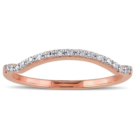 - 10k Rose Gold Diamond Accent Curved Stackable Wedding Band Ring - White