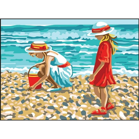 Needlepoint Canvas Tapestry - Collection D'Art Needlepoint Printed Tapestry Canvas 30X40cm-Girls Collecting Shells