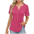 thumbnail image 2 of CaiJunJia Tops Womens Summer Tops Trendy Short Sleeve V Neck T Shirts Casual Dressy Loose Pleated Basic Tunic Blouse, 2 of 7