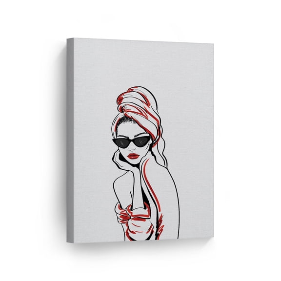Smile Art Design Woman and Red Lips Audrey Hepburn Style Sketch Glam Fashion Canvas Wall Art Print Office Bathroom Teen Girl Room Women Dorm Bedroom Living Room Wall Decor Ready to Hang 22x15