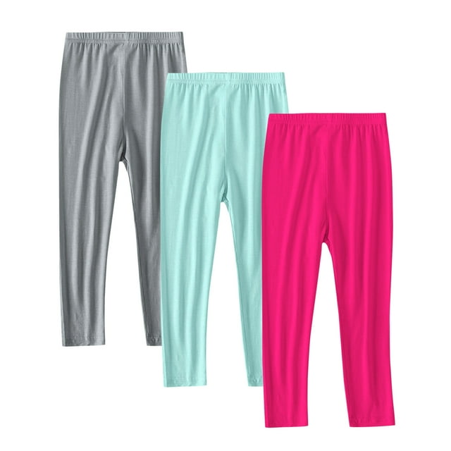 Floleo Children 3 PC Solid Color Leggings Lightweight Skinny Pants Spring Fall Soft Stretchy Comfortable Fitted Base Layer Pants for Kids 2-13 Years(Hot Pink#10,10 Years)