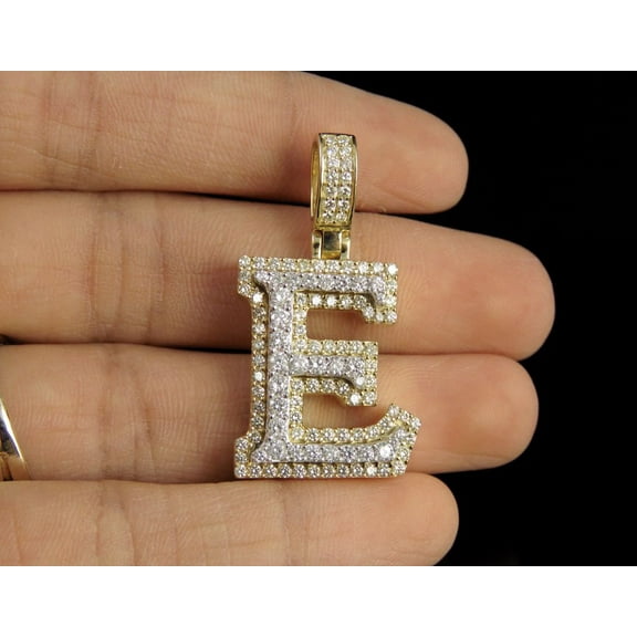 New Jewels 2Ct Round Cut Real Moissanite Custom Initial Alphabet ''E'' Letter Pendant 14K Yellow Gold Plated