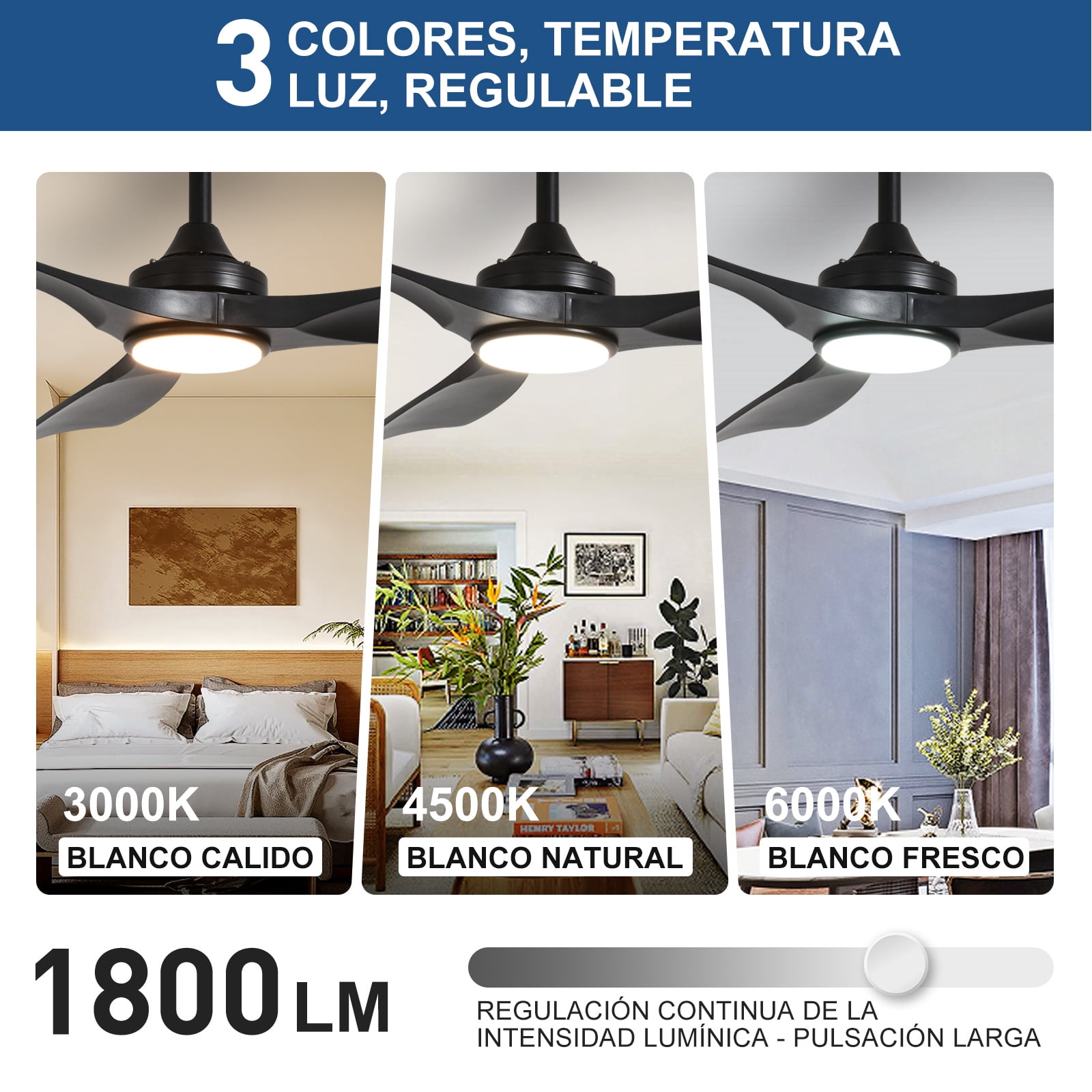 DingLiLighting Modern Ceiling Fan with Lights: 52-Inch Black Flush Mount Ceiling Fan with Remote APP Control - Dimmable 3-Blade Fans for Indoor Outdoor 24W 3CCT Dimmable Timer DC Motor