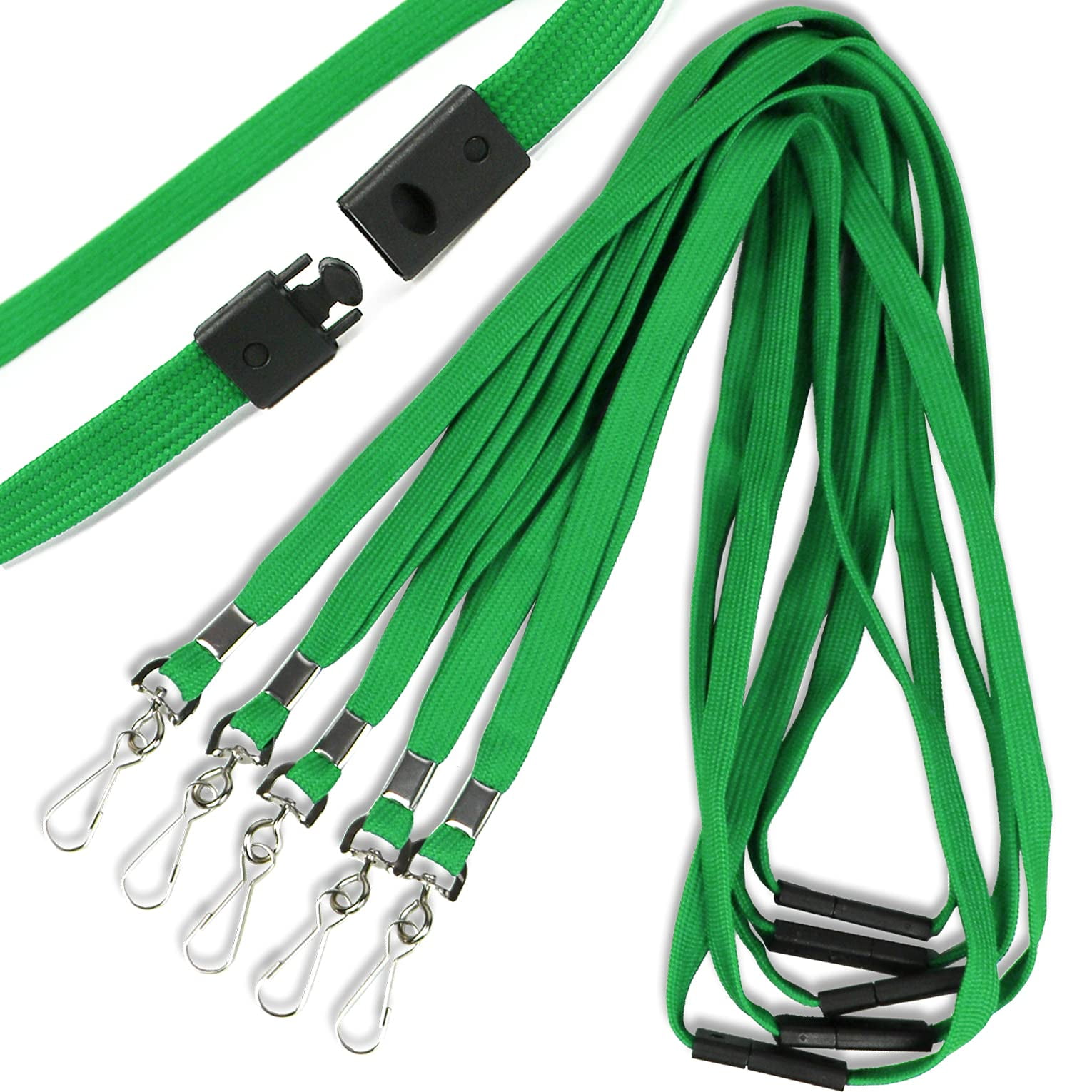 25 Pack Breakaway Lanyard With J-hook Bulk Flat Lanyards For Name Tag Id Badges (green  25 Pack)