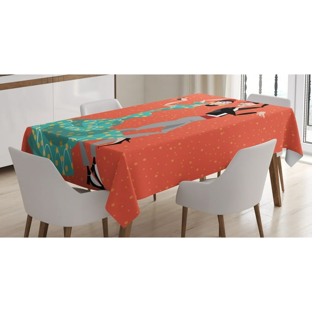 Spanish Tablecloth, Ethnic Flamenco Dancers Couple Performing in Historical Folk Dress Latino