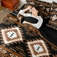thumbnail image 4 of Feelyou Retro Hippie Aztec Twin Bedding Sets 7-Piece for Men, Black Brown Stripe Triangle Bedding Comforter Set, Wildlife Deer Moose Reversible Sheet Sets, Luxury Bedroom Decor, 4 of 7