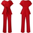thumbnail image 3 of Women's 2 Piece Outfits Suit Set Short Sleeve Peplum Top Flared Pants Sets Business Pantsuits, 3 of 4