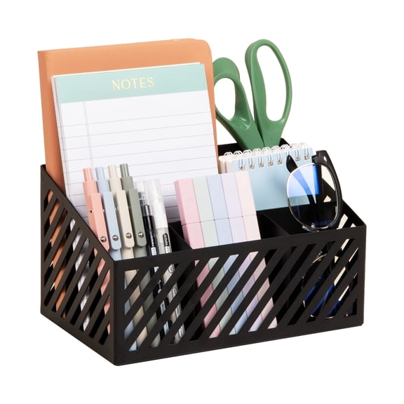 Mind Reader Desktop Organizer and Mail Sorter, Five Compartments, Office Supplies and Accessories, Metal, Black