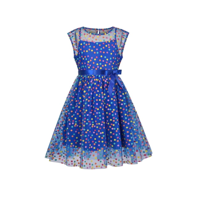 Robe Fille Multicolore Arc-en-Ciel Classique à Pois Tulle Bleu Robe de Soirée 10 Ans