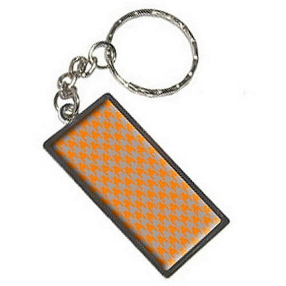 Preppy Houndstooth Orange Gray Keychain Key Chain Ring