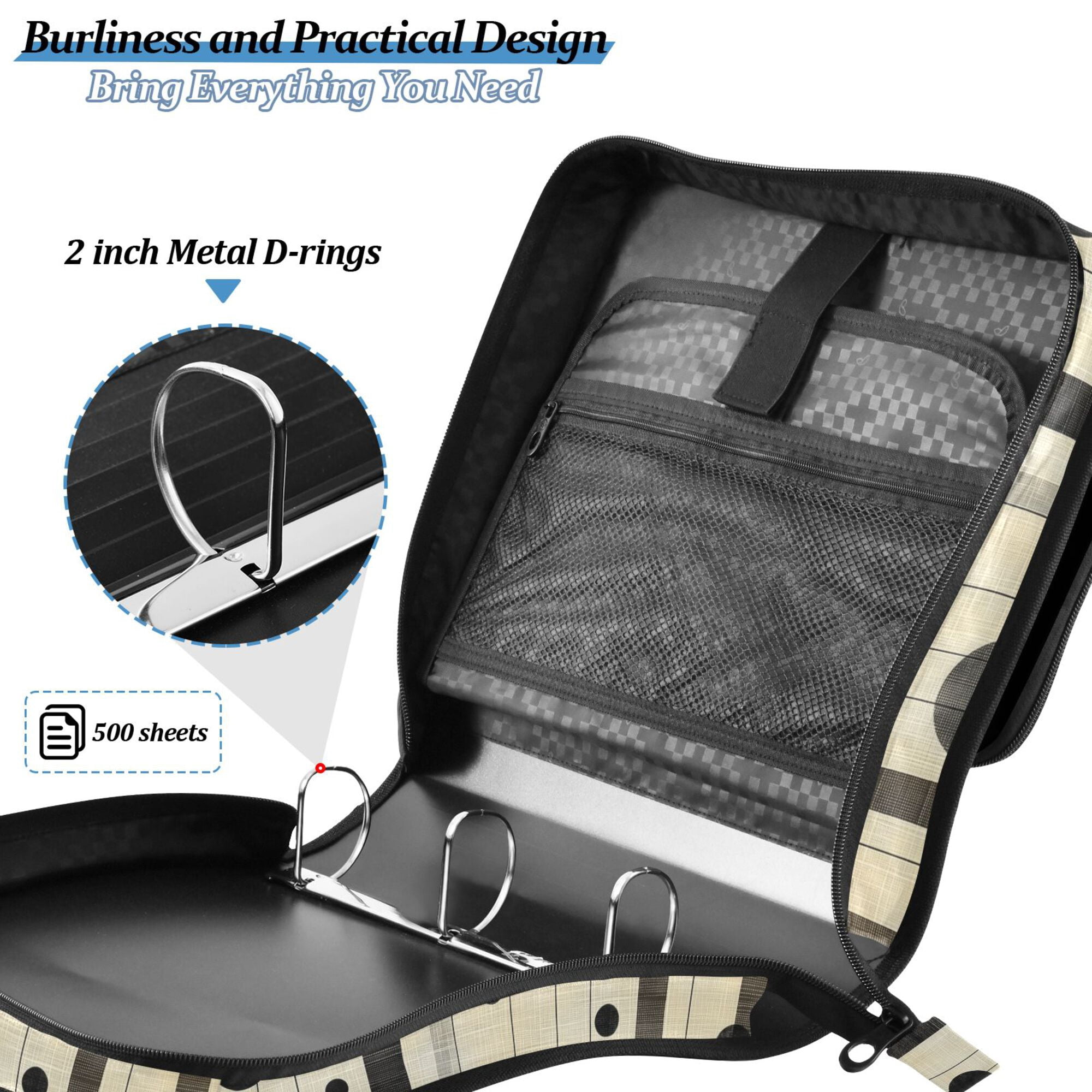 FORMRS Zipper Binder with Shoulder Strap 2-inch Ring 500 Sheet Capacity File Bag, Stripes Pattern