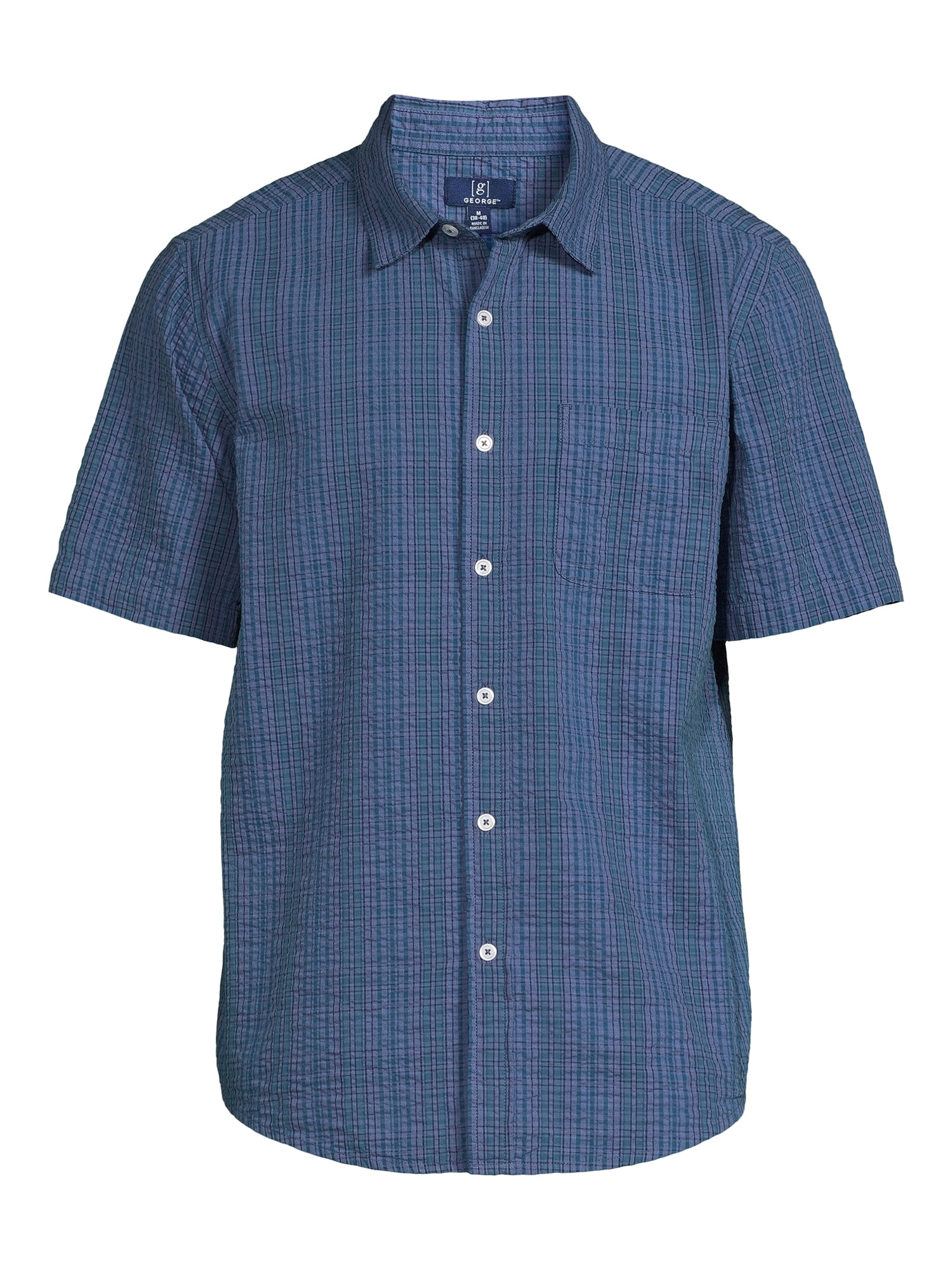 George Men's Seersucker Button Up Shirt with Short Sleeves