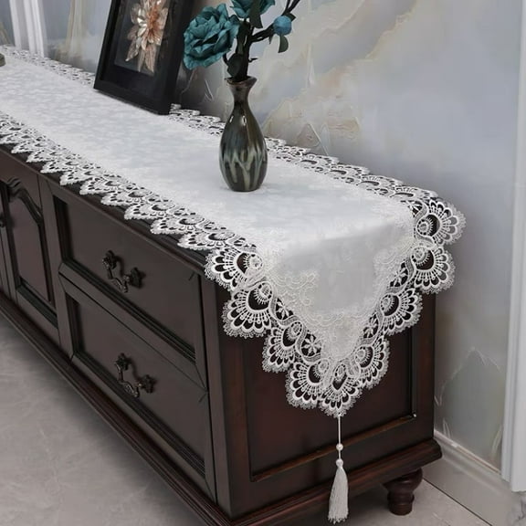 Macrame Table Runners for Party, Table Runner Lace Floral Embroidered Table Dresser Scarf Wedding Tabletop Table Decorations for Home and Dining Room