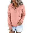 thumbnail image 2 of Pink Womens Tops Pullover for Womens Button Down Hoodies Drawstring Hooded Pocket Casual Long Sleeve V Neck Sweatshirts Fall Outfits for Women 2025, 2 of 5