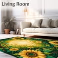 thumbnail image 2 of ODIKA 5'x7' Machine Washable Non-Slip Area Rug, Spring with Abstract Sunflower Bursts and Leafy Flourishes High Traffic Rug, Yellow, 93085, 2 of 7