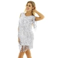 thumbnail image 2 of JanJean Womens Latin Dance Sleeveless Shiny Sequins Tassels Dress 1920s Flapper Tango Ballroom Dance Silver M, 2 of 7