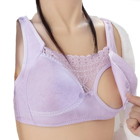 YOUSNH Women s Front Button Nursing Bra Anti Exposure No Wires Push up Top Back Bottoming No Wires Sports Bra Bras for Women Purple 40