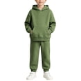 thumbnail image 2 of Mifsaly Toddler Boys Girls 2 Piece Fleece Tracksuit Outfits Solid Color Long Sleeve Hoodie and Jogger Pants Kids Outdoor Warm Fall Winter Casual Activewear, 2 of 9