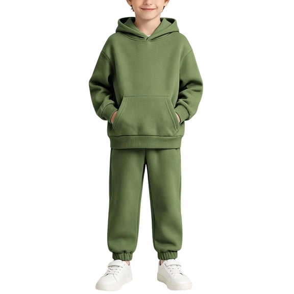 Kids Cotton Sweatsuits Girls Boys Fleece Lined Winter Outfits 2 Piece Sets Hoodies Joggers Sweatpants with Pockets Green, Size 3-4 Y