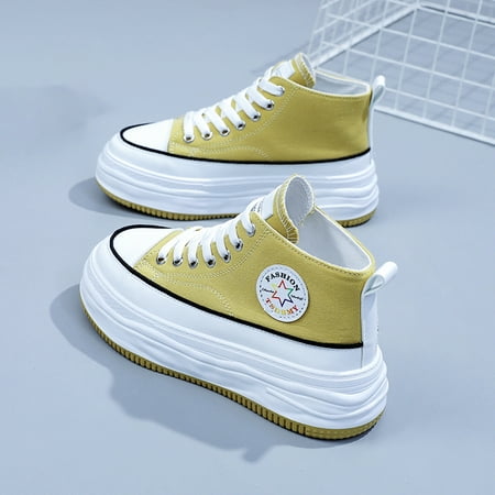 

Women‘s High-top Thick Bottom Lace-up Canvas Shoes Casual And All-match