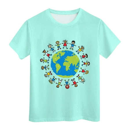 

Dr.Eam Big Girls Tees T-Shirts Kids Summer Comfortable Breathable Short Sleeve Tops Children Earth Cartoon Printed Children S Day Clothing Fashion Tops Casual Soft Dailywear Mint Green 2 Y-3 Y