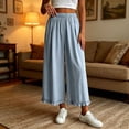thumbnail image 2 of hlysgo Womens Linen Palazzo Pants Ruffle Wide Leg Cropped Flowy Casual Loose Fit Summer Beach Trousers with Pockets Light Blue,S, 2 of 6