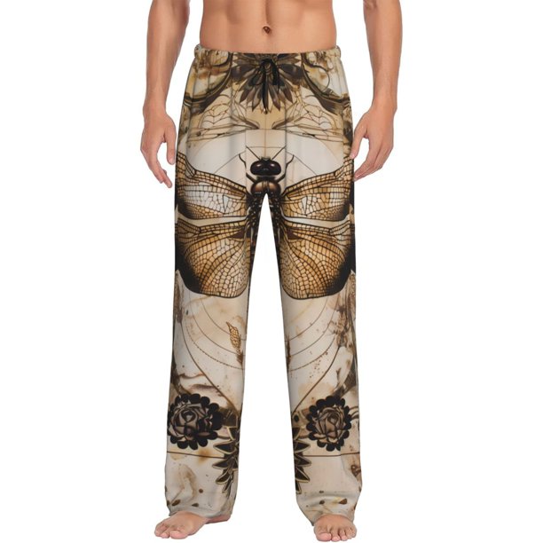 Balery Vintage Dragonfly Artwork Pantalones de pijama para hombre, pijama ultraligero, pantalón de descanso-X-Large