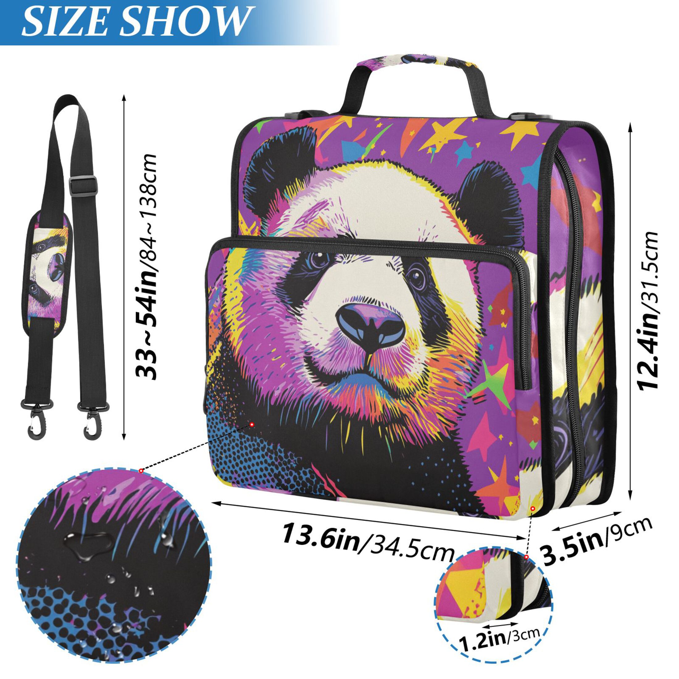 3 Ring Zipper Binder with Shoulder Strap Waterproof Trapper Keeper 2 Inch D-Ring 500 Sheets Capacity Cute Panda and Star