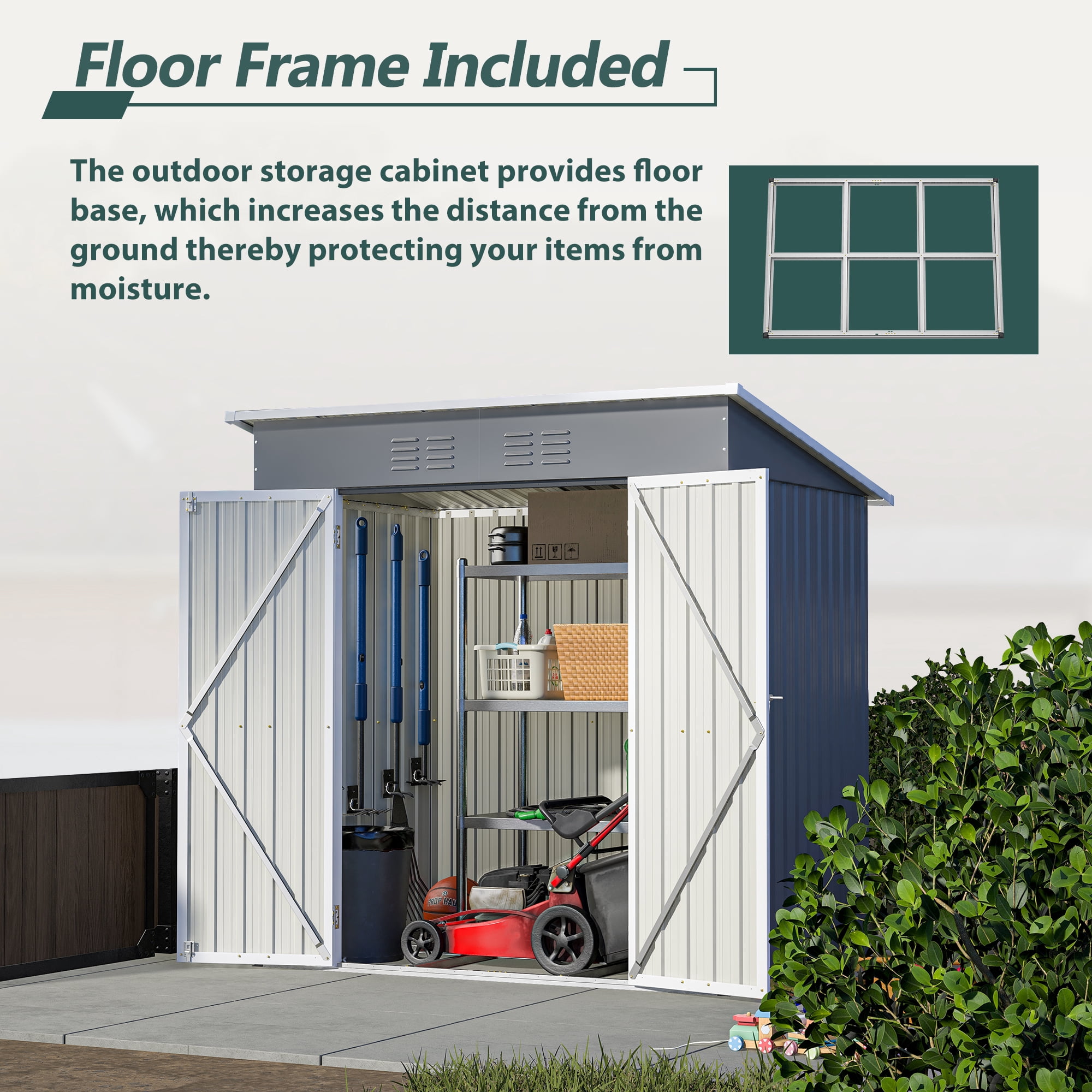 6 x 4 Storage Shed with Floor Frame for Outside, Metal Lawn Mower Shed Outdoor, Tool Sheds, Storage Cabinet with Door for Garden Backyard, Gray