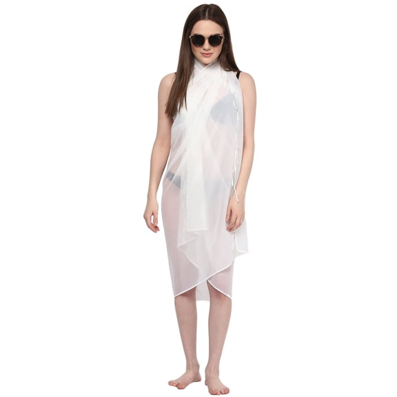Sarong Women Solid Plain Beach Swimsuit Wrap One Size Sheer Cover Up White