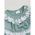 thumbnail image 6 of Suealasg Infant Baby Girls Fall Clothes Long Sleeve Ruffle Trim Full Length Jumpsuits Headband 3 6 12 Months Newborn Girls Ribbed Romper Bodysuit Headband, 6 of 7