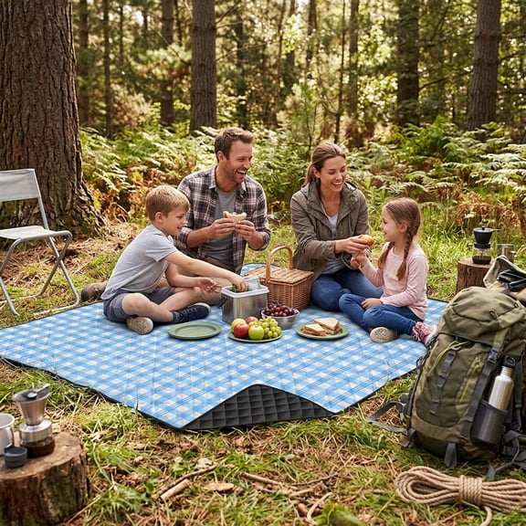 SEISSO 79"x79" Large Picnic Blanket - Water-Resistant Foldable Camping Mat for 6-8 Adults, Portable Outdoor Beach Blanket with Handle for Park, Hiking and Travel