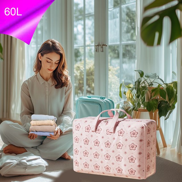 Birdeem Heavy Duty Cloth Storage Bag, 98% Space Saving Sack with 360° Handles, Foldable Pink Moving Organizer
