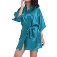 thumbnail image 6 of SELONE Bridal Robe for Wedding Day Short Length Lightweight Solid 3/4 Sleeve Pajamas XL Light Blue, 6 of 6