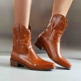 thumbnail image 7 of UngA Women'S Winter Booties Cowboy Boots for Women Cowgirl Western Boots Fashion Embroidery Stitched Chunky Heel Mid Calf Boots Brown,7, 7 of 7