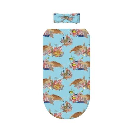

Lafuoo Turtles And Corals Pattern 0-6 Months Newborn Swaddle Bag Headband Set for Girls Clothes Baby Care Products