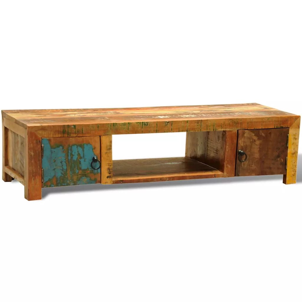 Kepooman Antique-Style Reclaimed Wood TV Stand with 2 Drawers for Living Room, Brown Kepooman Antique-Style Reclaimed Wood TV Stand with 2 Drawers for Living Room, Brown