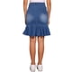 thumbnail image 3 of Falda de mezclilla ajustada con volantes en la parte inferior, hasta la rodilla, para mujer, talla XL, color azul, 3 of 6