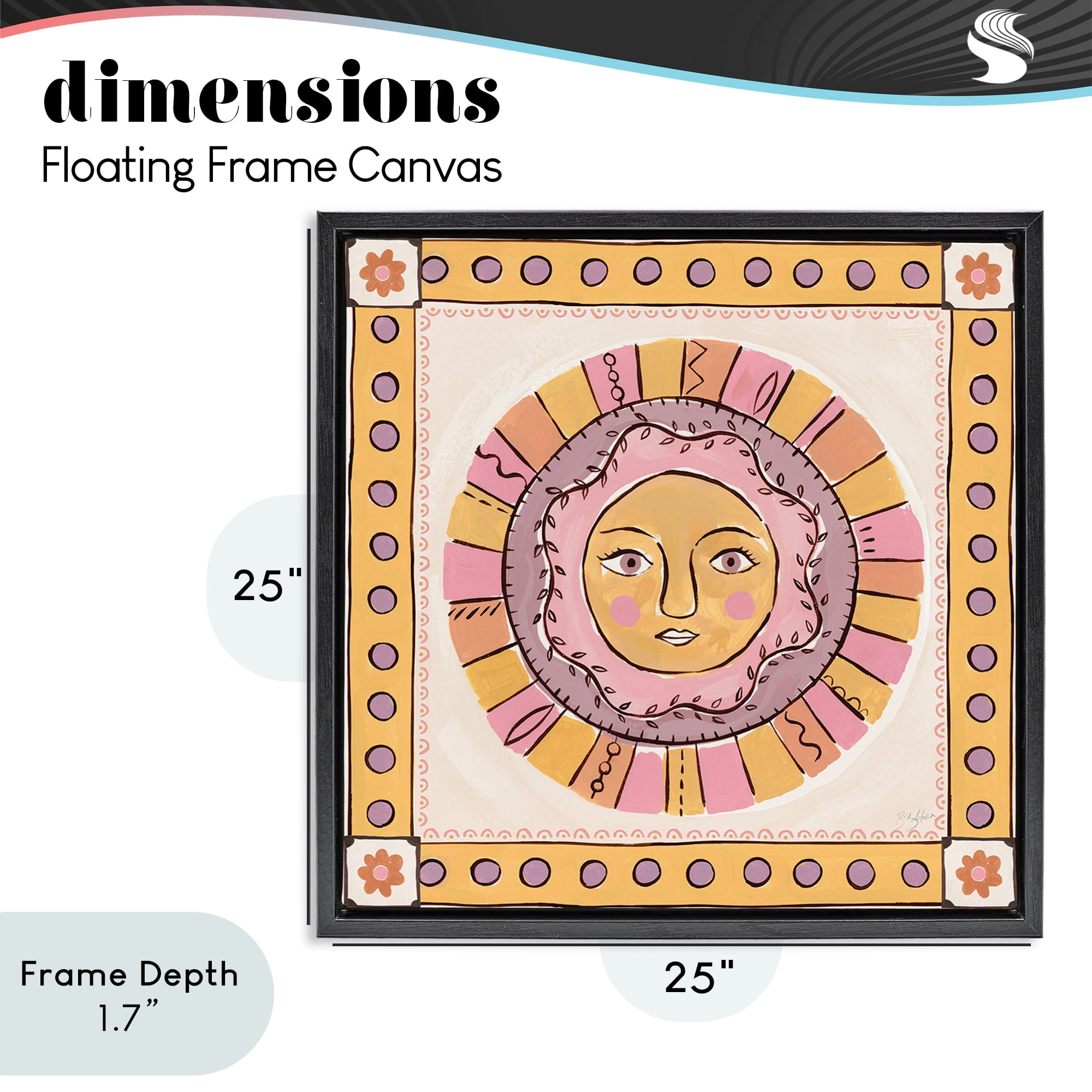Stupell Industries Pastel Sun Face with Border Black Framed Floater Canvas Wall Art, design by Two If By Sea Studios