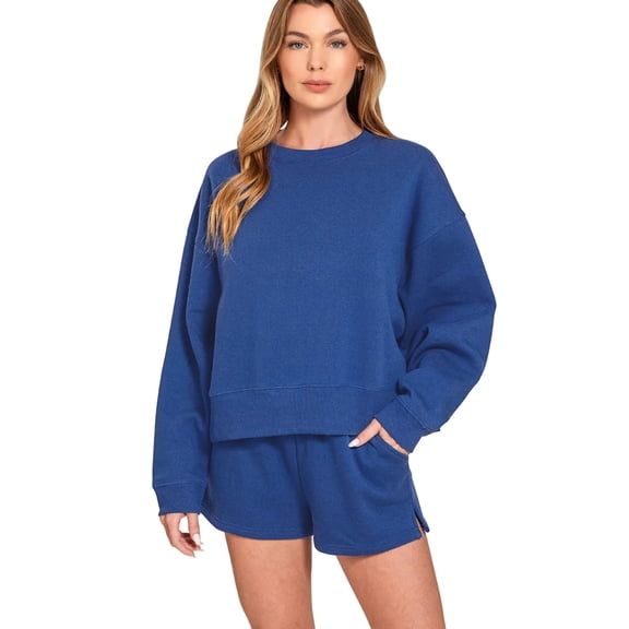 Zenana Fleece Round Neck Sweatshirt and Shorts Set