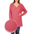 thumbnail image 4 of J. METHOD Women’s Knit Sweater Long Sleeve V-Neck Thermal Waffle Warm Casual Tunic Pullover Side Slit Knitted Top NEWT395 Rose M, 4 of 5