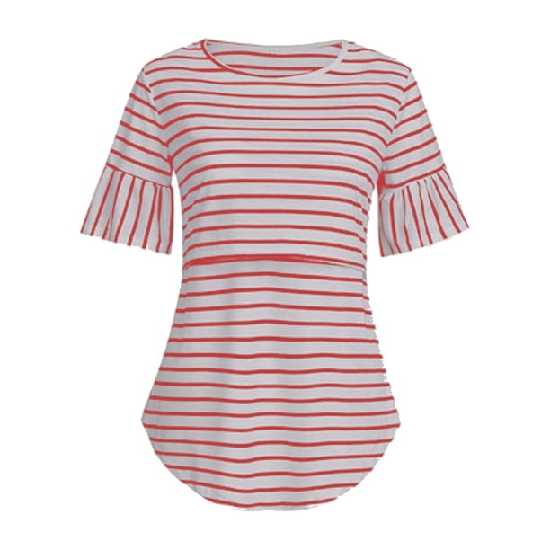 Camisas de Maternidad Para Mujer Blusas Ropa de Enfermería Camiseta Superior Raya de Manga Corta Odeerbi ODB123100