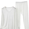 thumbnail image 5 of ylioge M-5X Plus Size 2 Piece Modal-Pajamas for Women Sets Casual Solid Color Long Sleeve Tops and Pants Comfortable Loungewear Homewear Pajama Set, 5 of 5