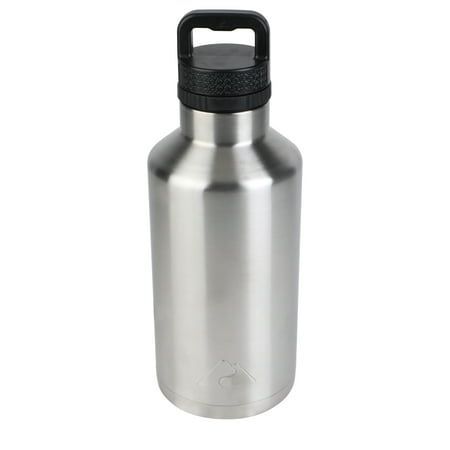 Ozark Trail 64 oz Chug Lid, Double-Wall Vacuum Insulated Stainless Steel Water Bottle, Silver, Keeps Drinks Hot & Cold