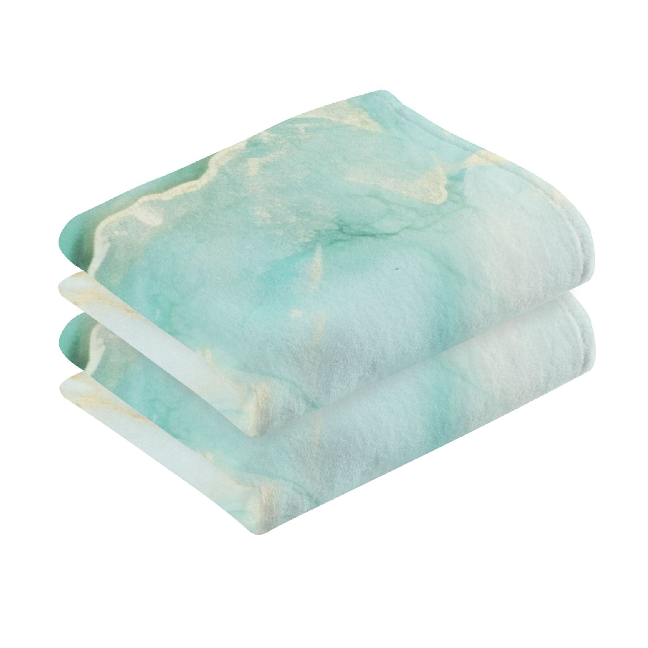 2 Pcs Hand Towel Set Aqua White Marble Cotton Absorbent Soft Face Towels Bath Towels for Bathroom Kitchen Shower Hotel Decor 16"x28"