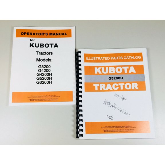 Kubota G5200H Tractor Operators Owners Manual Parts Catalog Set