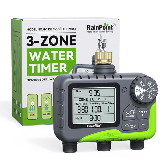 Water Timer 3 Outlets Hose Sprinkler Timer with 3 Independent Zones LCD ...