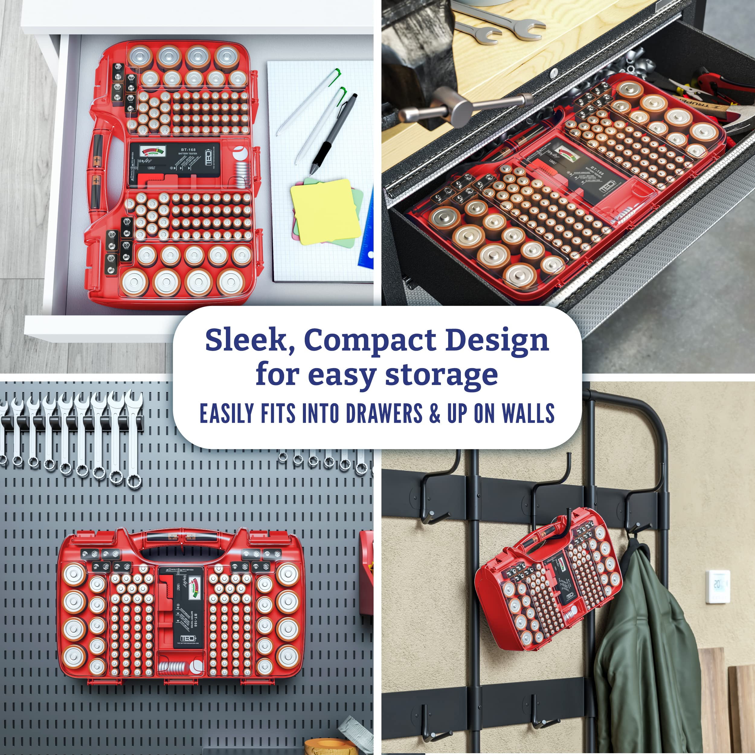 The Battery Organizer Storage Case with Hinged Clear Cover