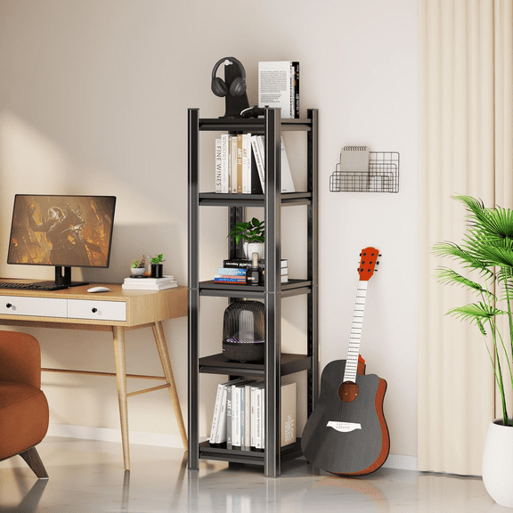 5-Tier Metal Bookshelf,72" H Open Bookshelf with Modern Industrial Adjustable Bookshelves.Heavy Duty Bookshelves for Bedroom,Office,Living Room,Black ( 36" Wx 18"D)