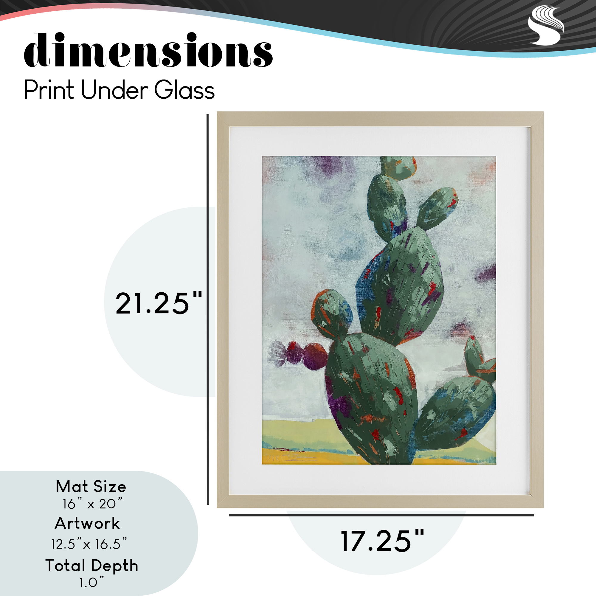Stand Tall Rounded Cacti Birch Framed Print Under Glass, design by Dianna Fritzler